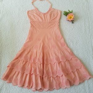 Anthropologie Odille Peach Eyelet Halter Dress